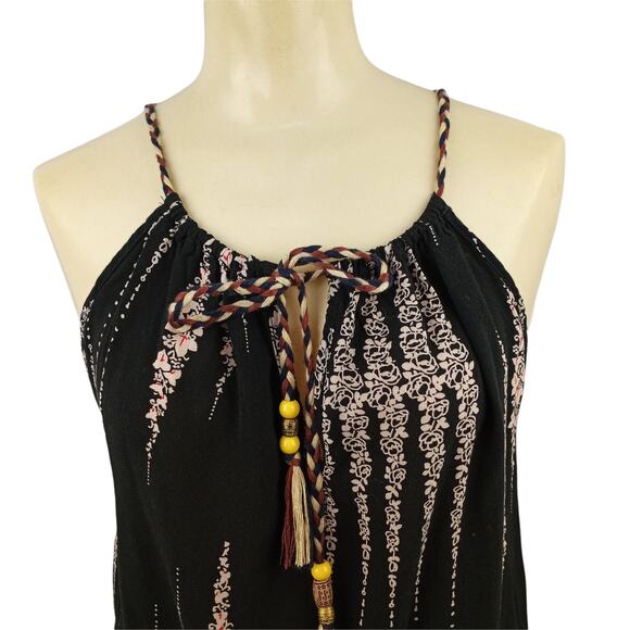 VINTAGE Silk Blend-Front Beaded Tie Tank Top   L - Picture 1 of 6